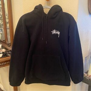 STUSSY Black Plush Fleece Streetwear Hoodie Sweatshirt Size XS-Unisex
